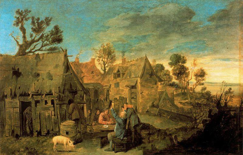 Adriaen Brouwer Village Scene with Men drinking France oil painting art